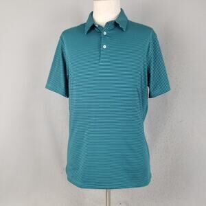 Michel Rouen Performance Polo Shirt Mens Large Blue Striped Golf Athletic Tee